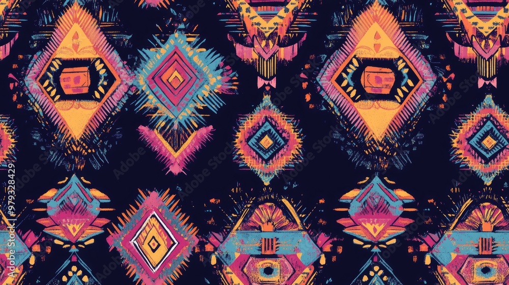 Fototapeta premium Bohemian ethnic seamless pattern Print Repeating background Fabric design wallpaper