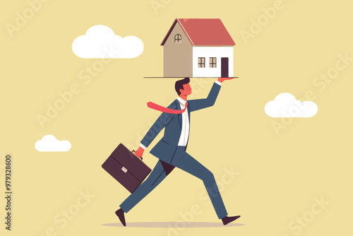 Property investment concept, a smart businessman happily running the house he just bought
