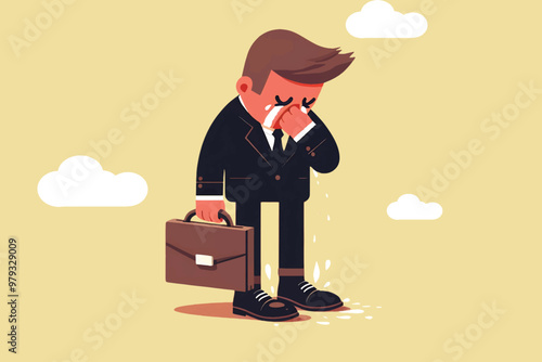 Excessive workload, too much concept of responsibility, businessman crying in a quiet place because office problems are too complicated