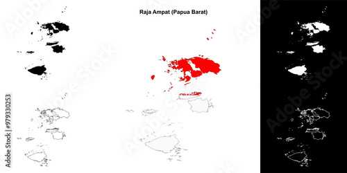 Raja Ampat blank outline map set