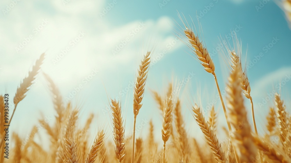 Golden Wheat Field with Blue Sky and Sunlight - AI generated illustration Golden Wheat Field with Blue Sky and Sunlight - AI generated illustration