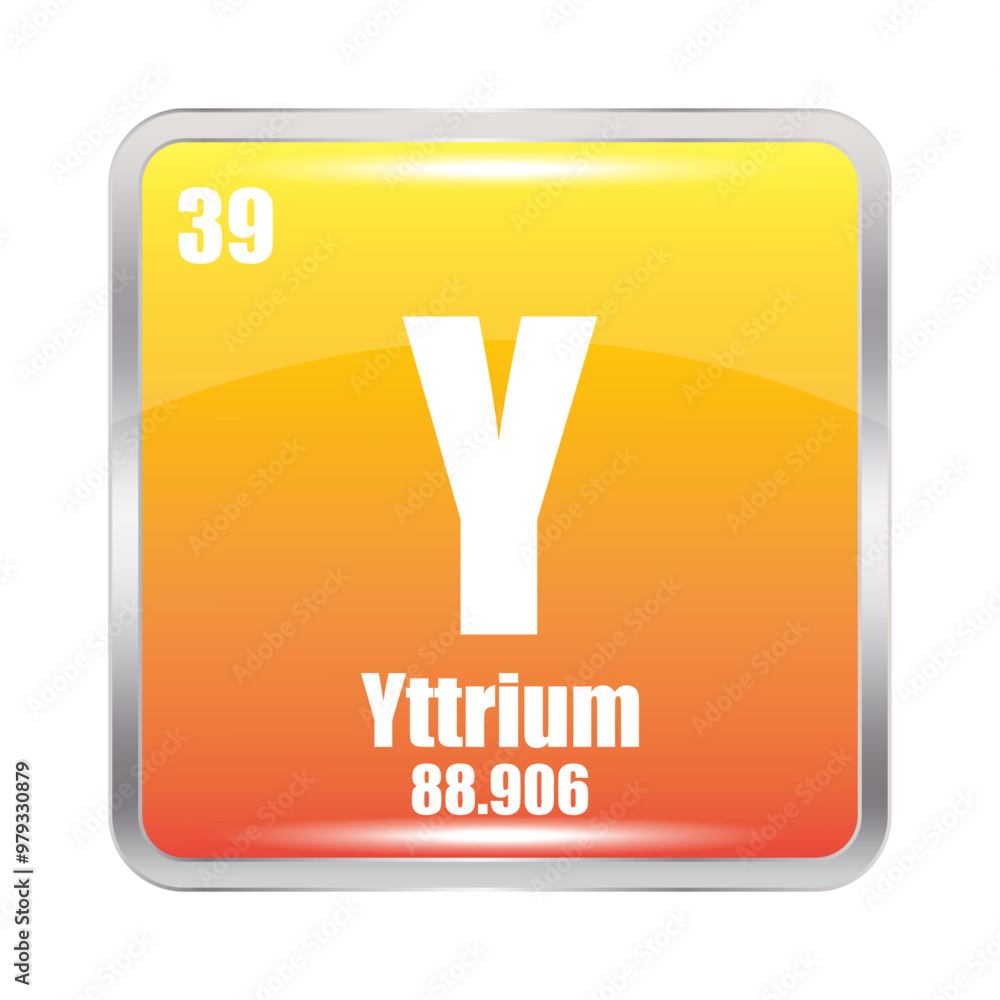 Yttrium icon. Y chemical element. Atomic number 39. Mass 88.906. Yellow background. Yttrium icon. Y chemical element. Atomic number 39. Mass 88.906. Yellow background.