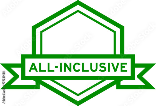 Vintage green color hexagon label banner with word all-inclusive on white background