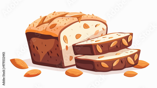 Sweet Almond Cakes and Bread Bakery Vector Illustration