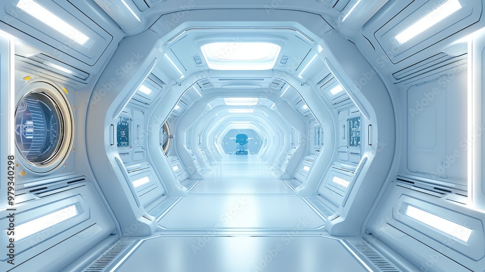 Within a huge futuristic spaceship interior. Generative AI. Within a huge futuristic spaceship interior. Generative AI.