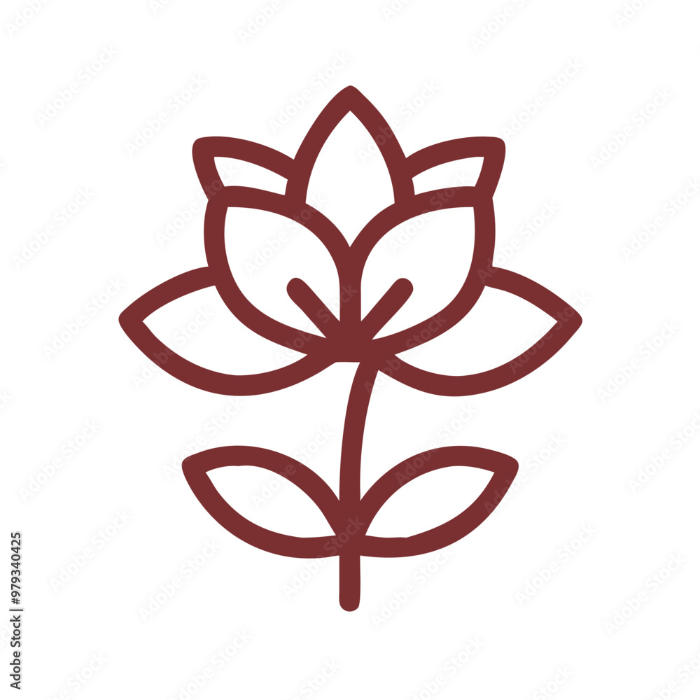 Flower icon with petals and leaves, minimalistic design, botanical illustration
Flower icon with petals and leaves, minimalistic design, botanical illustration