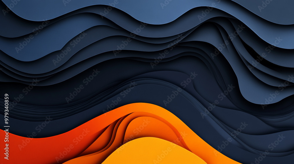 A bold abstract paper cut wave design with deep wavy layers in navy blue, black, and vibrant orange, creating a dramatic, high-contrast background. A bold abstract paper cut wave design with deep wavy layers in navy blue, black, and vibrant orange, creating a dramatic, high-contrast background.
