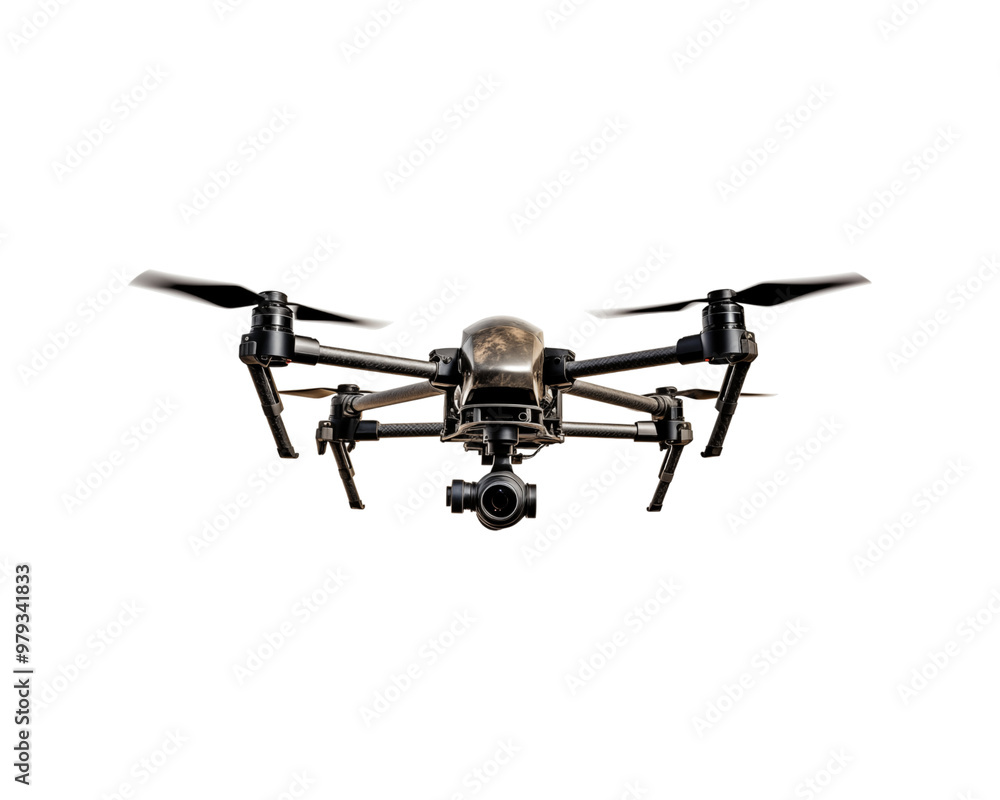 A drone equipped with four propellers and an attached camera, suitable for aerial photography and videography in various landscapes. Generative AI A drone equipped with four propellers and an attached camera, suitable for aerial photography and videography in various landscapes. Generative AI