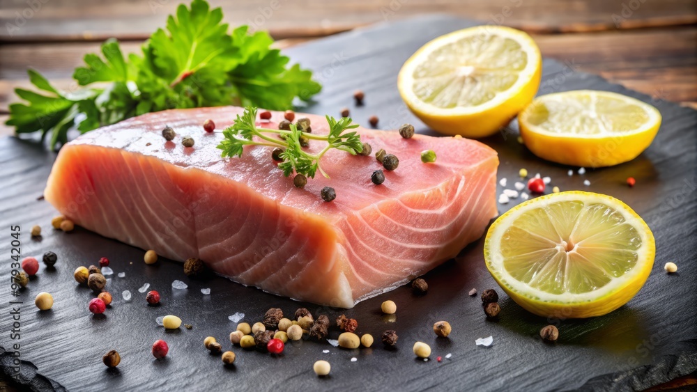 Tuna steak with a squeeze of lemon and sprinkle of pepper Tuna steak with a squeeze of lemon and sprinkle of pepper