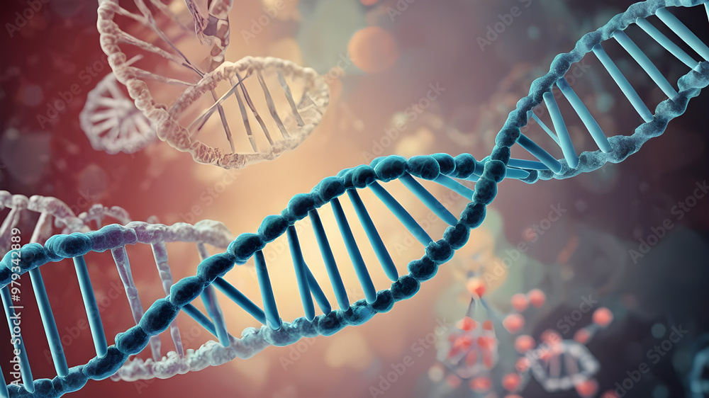 Naklejka premium Artifical Intelligence generated DNA molecule. Chemisty and biology science education concept.