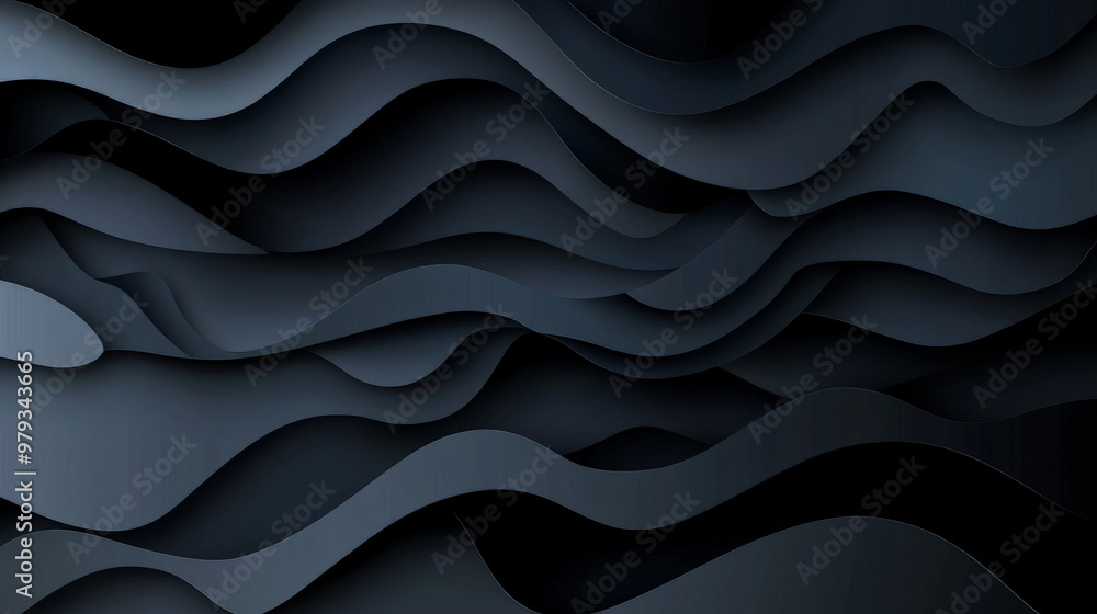 A dark, dramatic abstract paper cut design with deep layers in black, midnight blue, and dark gray, with smooth waves adding depth. A dark, dramatic abstract paper cut design with deep layers in black, midnight blue, and dark gray, with smooth waves adding depth.
