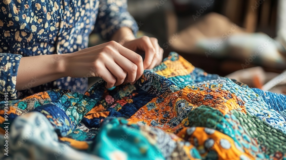 Designer assembling zero-waste garment with fabric scraps, vibrant pattern creation, Zero-waste fashion, Sustainable practices Designer assembling zero-waste garment with fabric scraps, vibrant pattern creation, Zero-waste fashion, Sustainable practices