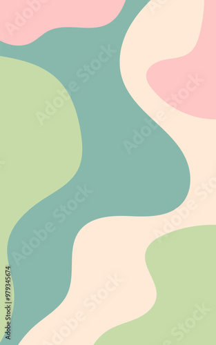 Abstract background with pink, cream, and green shapes. Suitable for nature themed designs, feminine branding, and creative projects needing a soft color palette.