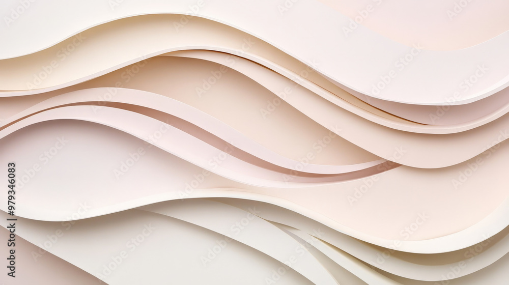 Fototapeta premium A minimalist paper cut design with smooth wavy layers of soft beige and pastel pink, creating a serene, flowing background with subtle shadows.