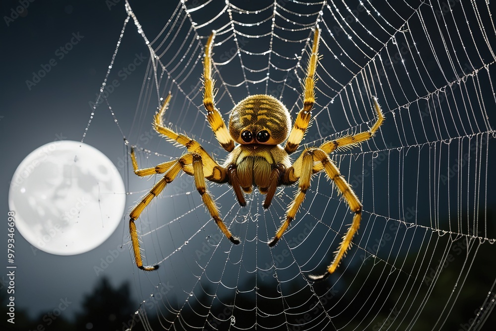 A large, golden orb spider, specifically a Nephila species A large, golden orb spider, specifically a Nephila species