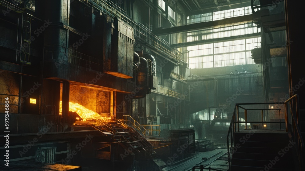 In the heat treatment area, steel parts are being heated in furnaces to alter their physical properties In the heat treatment area, steel parts are being heated in furnaces to alter their physical properties