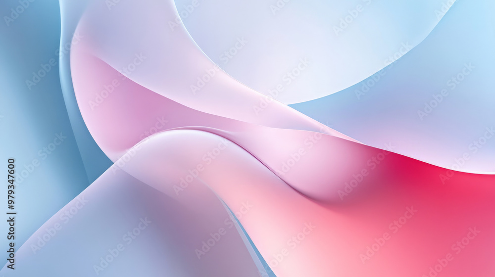 Fototapeta premium A sleek abstract background with light blue and soft pink tones, featuring smooth, rounded neumorphic shapes creating depth and a futuristic, minimalist look.