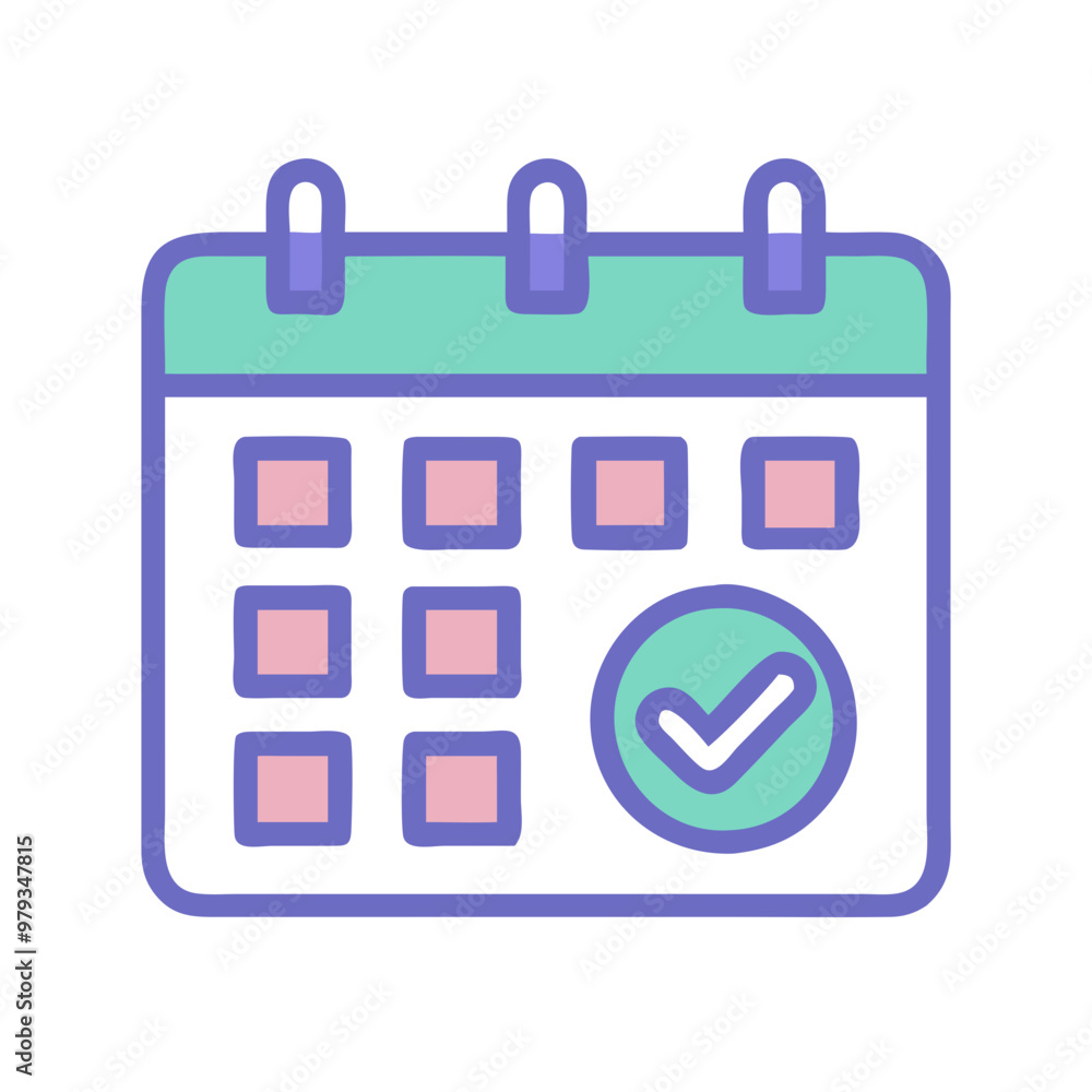 Modern flat calendar icon with check mark in pastel colors Modern flat calendar icon with check mark in pastel colors