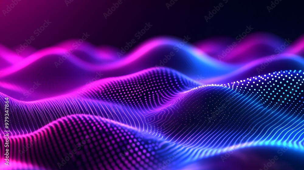 Blue Purple Gradient Waveform with Digital Elements and Luminous Highlights Blue Purple Gradient Waveform with Digital Elements and Luminous Highlights
