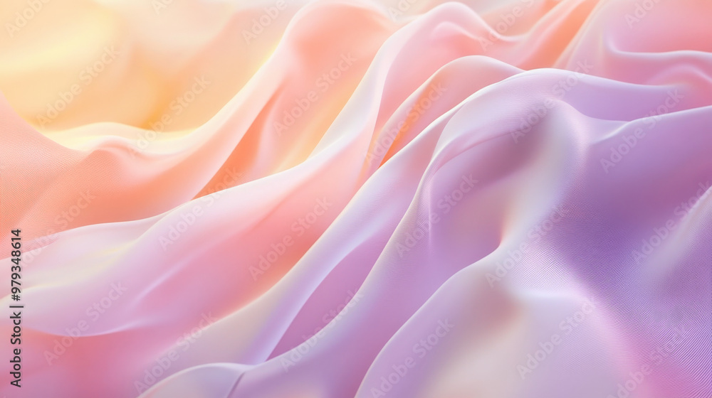 Fototapeta premium A soft gradient abstract background blending from pastel peach to lavender, featuring dynamic flowing shapes that evoke calm and motion.