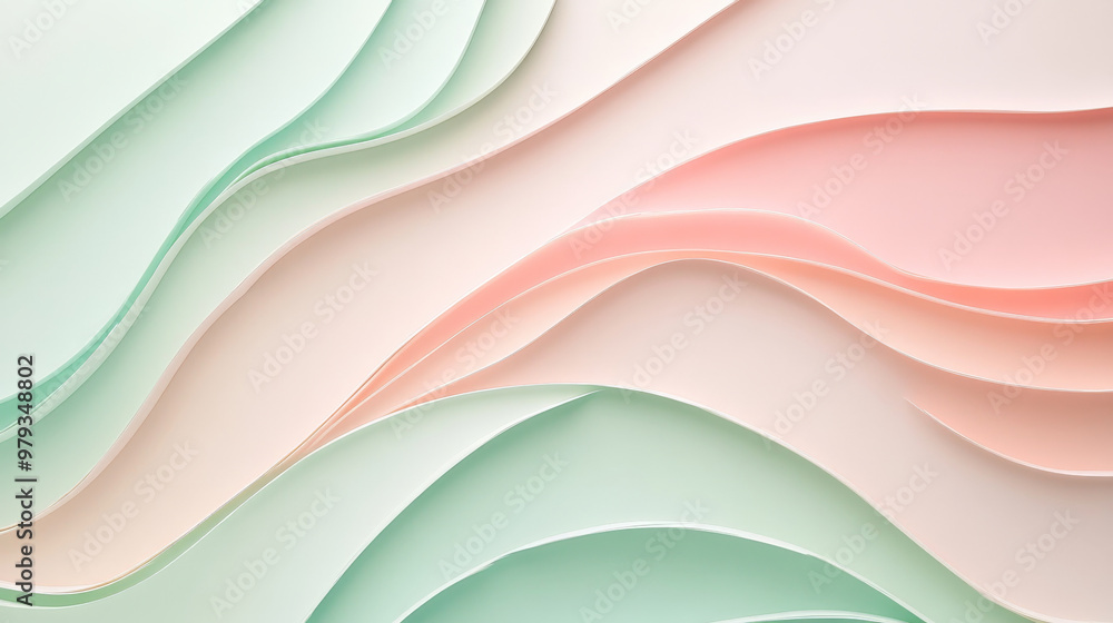 A soft pastel paper cut wave design in shades of blush pink, mint green, and light peach, with smooth curves for a calming, serene background. A soft pastel paper cut wave design in shades of blush pink, mint green, and light peach, with smooth curves for a calming, serene background.