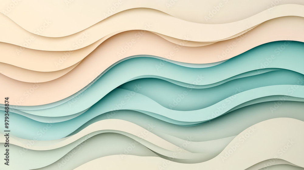 A soft, flowing paper cut wave design in pastel beige, soft teal, and blush pink, with smooth layers creating a calming background. A soft, flowing paper cut wave design in pastel beige, soft teal, and blush pink, with smooth layers creating a calming background.