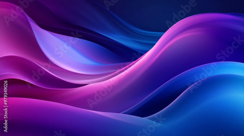 A vibrant abstract background with a smooth gradient transitioning from deep purple to electric blue, with soft dynamic waves creating a sense of movement.