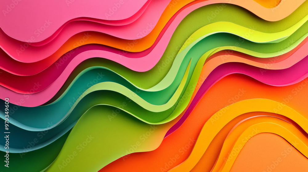 A vibrant, energetic paper cut wave design in neon green, bright orange, and bold pink, with dynamic, layered shapes creating motion. A vibrant, energetic paper cut wave design in neon green, bright orange, and bold pink, with dynamic, layered shapes creating motion.