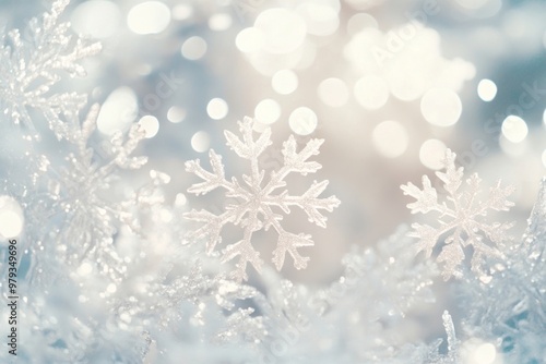 White snowflakes pattern background bokeh decoration.