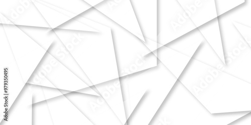 Abstract background with liens and triangles shape on white background. White and grey geometric overlapping rectangle pattern Geometric background soft shadows as patten ..White polygon textured