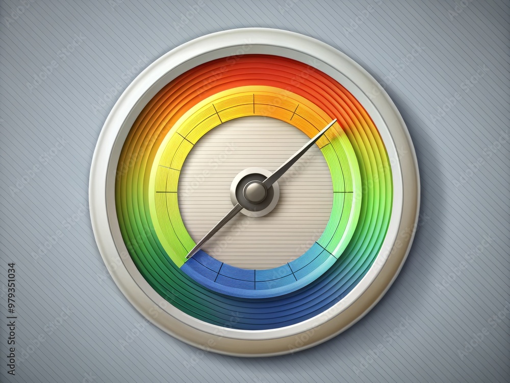 A close-up illustration of a peak flow meter's dial, with bold colors and a slight gradient effect, set against a simple light gray background with a subtle radial pattern A close-up illustration of a peak flow meter's dial, with bold colors and a slight gradient effect, set against a simple light gray background with a subtle radial pattern