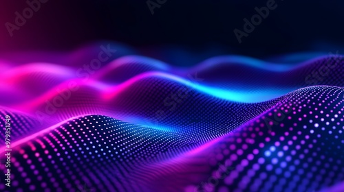 Blue Purple Gradient Waveform with Digital Elements and Luminous Highlights