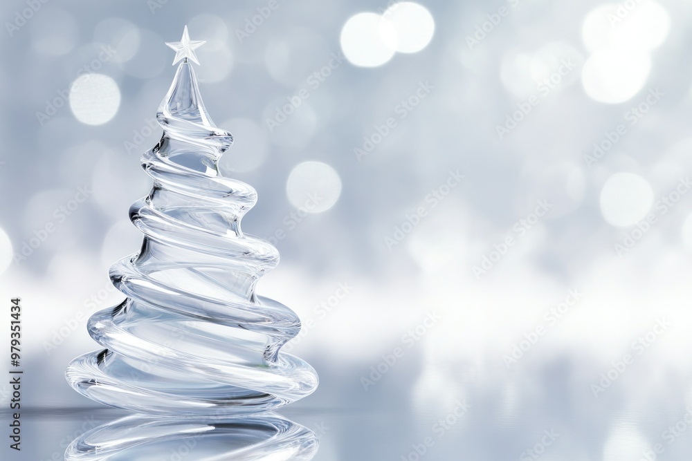 Glass Christmas Tree with Star on a Silver Bokeh Background Glass Christmas Tree with Star on a Silver Bokeh Background