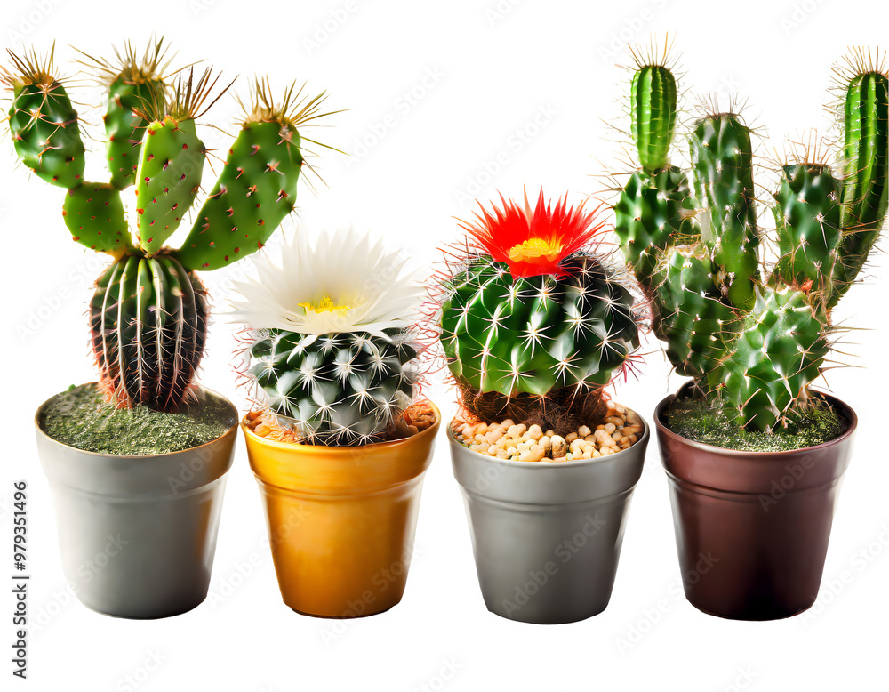 houseplants cactus plants in pots isolated on white backgroun. Generative AI. houseplants cactus plants in pots isolated on white backgroun. Generative AI.