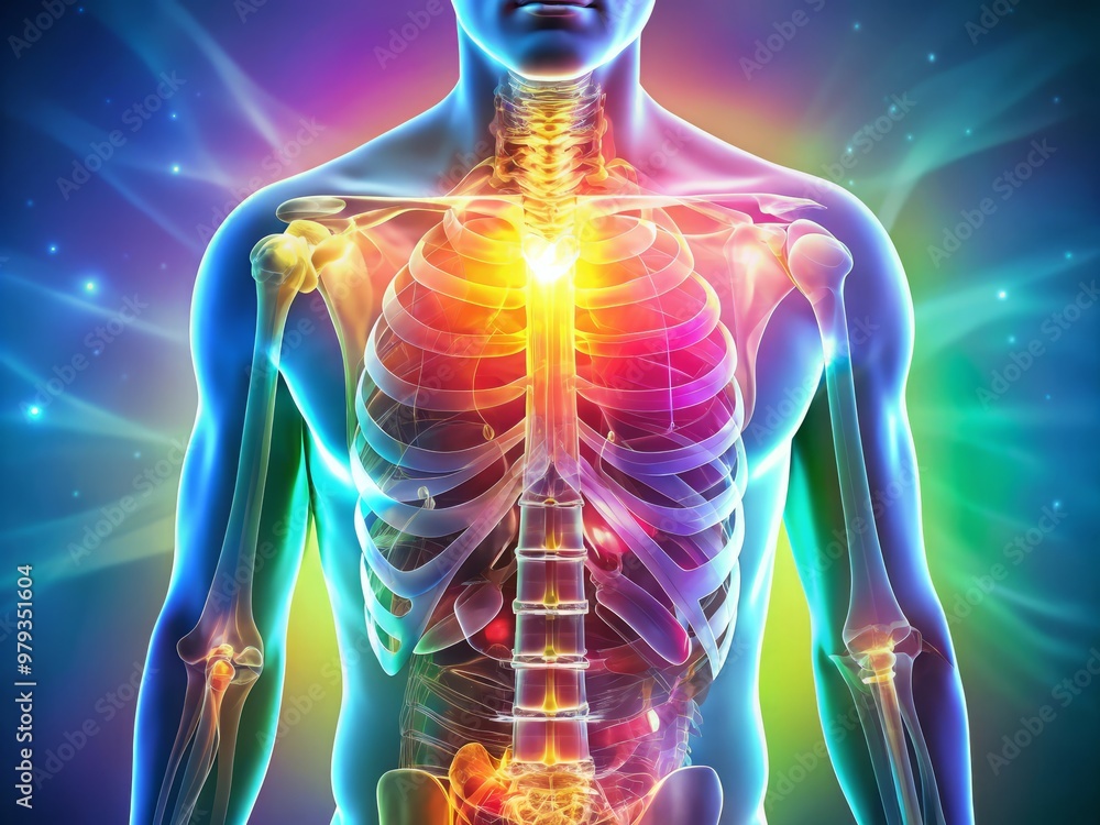 Illustration of a human torso with organs visible under an X-ray beam, highlighting the dose distribution in various colors, set against a soft gradient background to emphasize the internal details. Illustration of a human torso with organs visible under an X-ray beam, highlighting the dose distribution in various colors, set against a soft gradient background to emphasize the internal details.