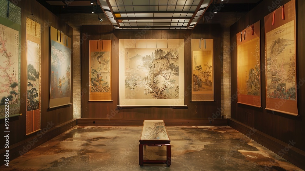 Fototapeta premium Asian scroll painting wallpaper