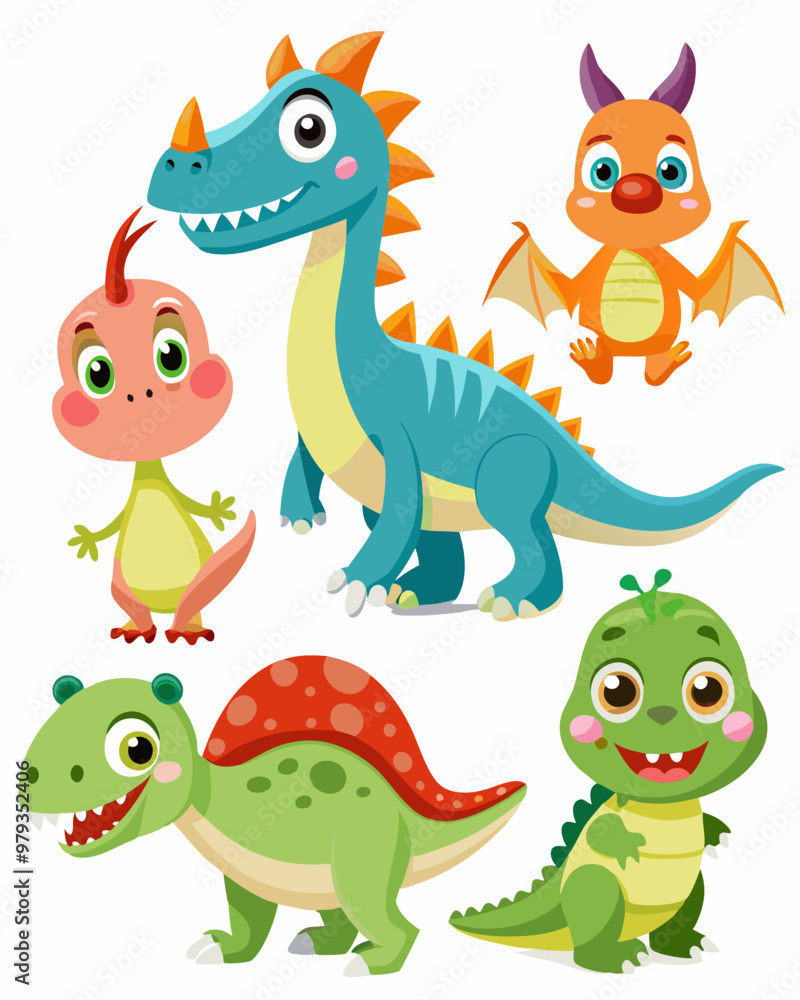 Fototapeta premium Set of Isolated Various Dinosaurs Cartoon Characters