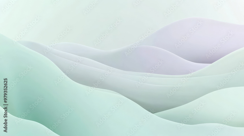 Obraz premium Minimalist abstract background with soft gradient tones of light mint green and pale lavender, featuring subtle neumorphic elements creating depth and dimension.