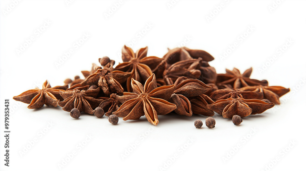 anise with anise seeds and star anise against an isolated white background anise with anise seeds and star anise against an isolated white background