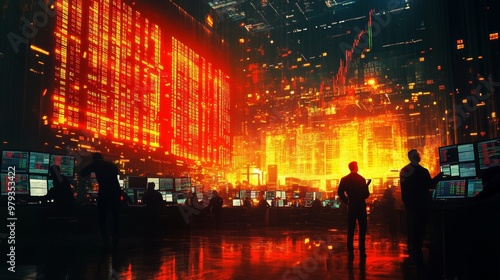 Cyberpunk Cityscape with Silhouettes of People Working. generative ai illustration.