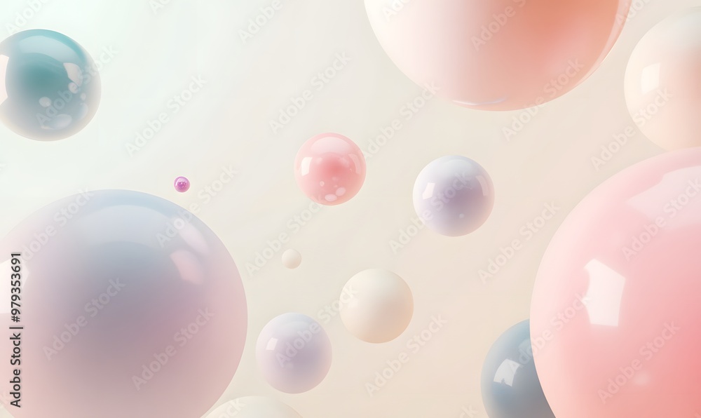 Abstract pastel spheres and balls floating gracefully against a soft beige background, Generative AI Abstract pastel spheres and balls floating gracefully against a soft beige background, Generative AI