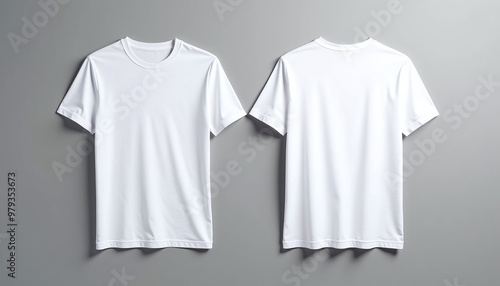 two white t - shirts hanging on a wall stock photo