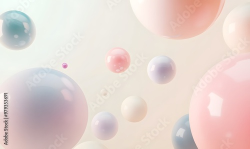 Wallpaper Mural Abstract pastel spheres and balls floating gracefully against a soft beige background, Generative AI  Torontodigital.ca