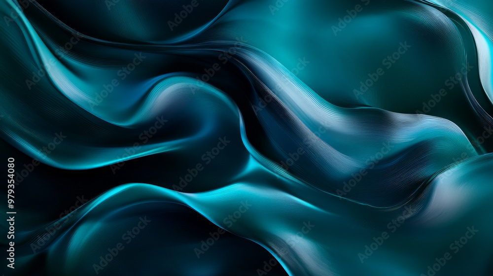 Obraz premium Smooth gradient tones transitioning from vibrant teal to dark blue, with subtle dynamic abstract shapes adding fluid motion to the composition.