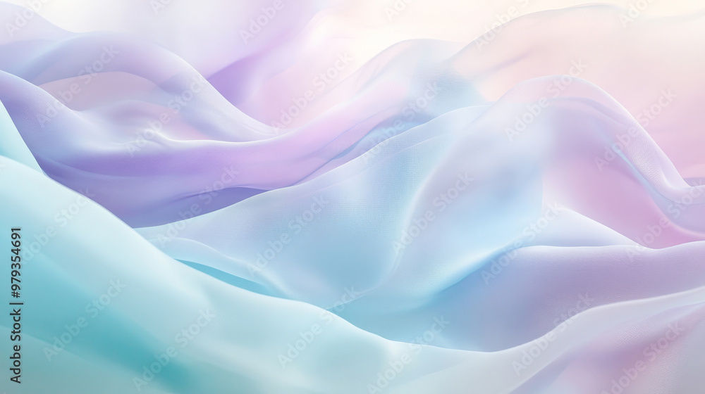 Obraz premium Soft pastel waves of pale lavender, light mint, and sky blue, forming dynamic, flowing shapes that create a serene, abstract composition.