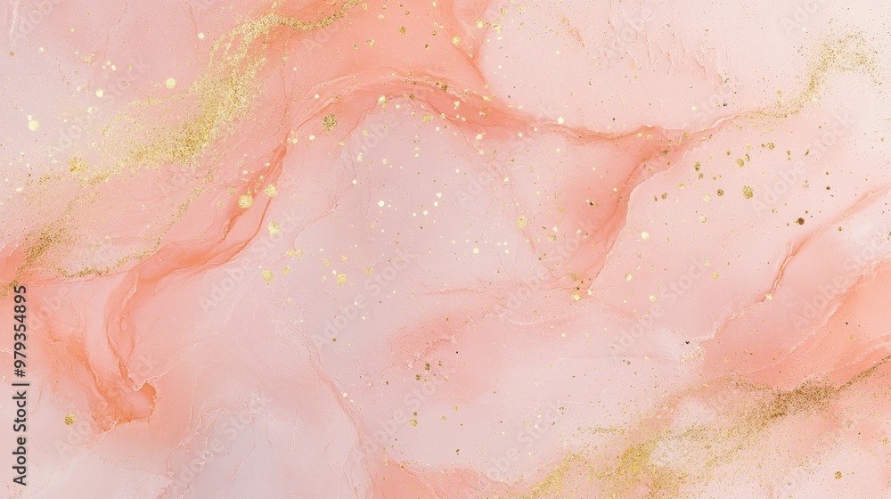 Fototapeta premium Abstract pink and gold marbled background with a soft, fluid texture.