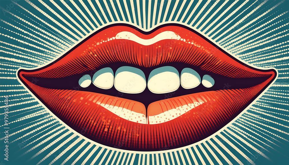 retro style mouth halftone pattern sunbeams retro style mouth halftone pattern sunbeams