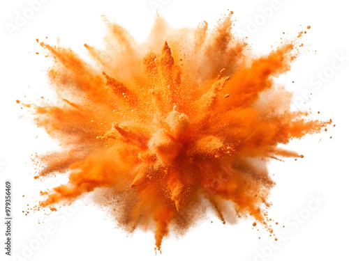 Explosion splash of orange powder isolated on transparent background