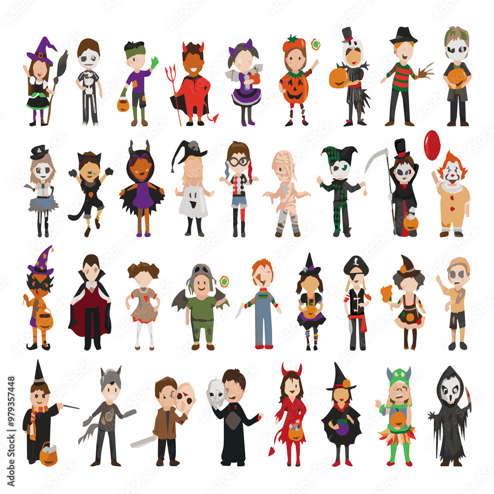 Cartoon cute halloween kids in trick or treat Cartoon cute halloween kids in trick or treat