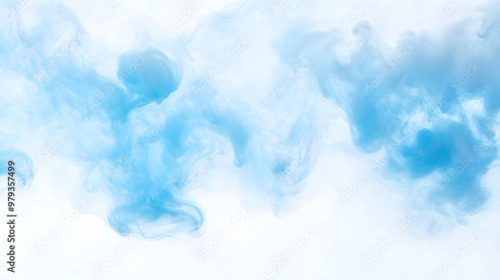 Fototapeta premium white background with blue ink in water in motion smoke explosion effect abstract background with copy space, Generative AI 